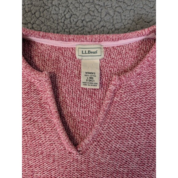 LL Bean Women’s Knit Sweater Red 100% Cotton Marled Tight Knit Cabincore Sz L - Picture 3 of 10